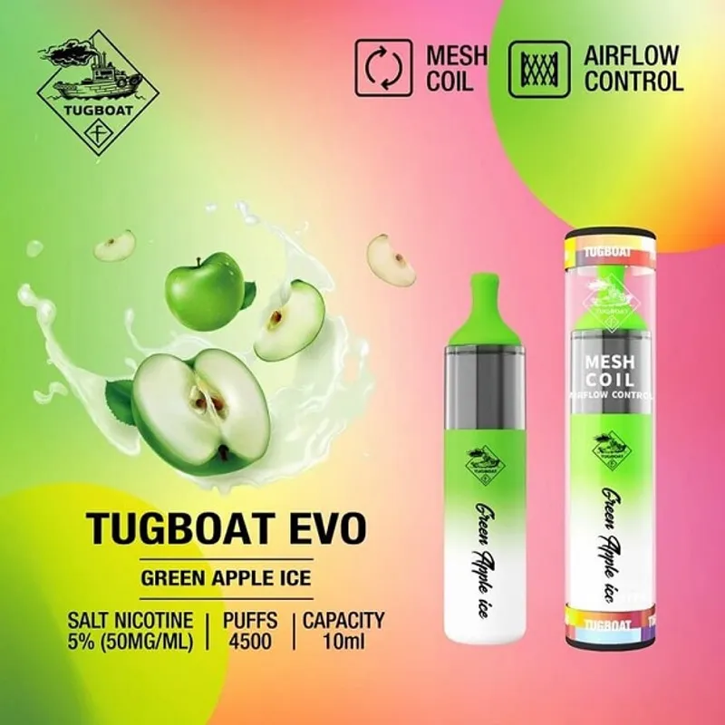 Green Apple Ice- Tugboat Evo 4500 Puffs - VapeSoko